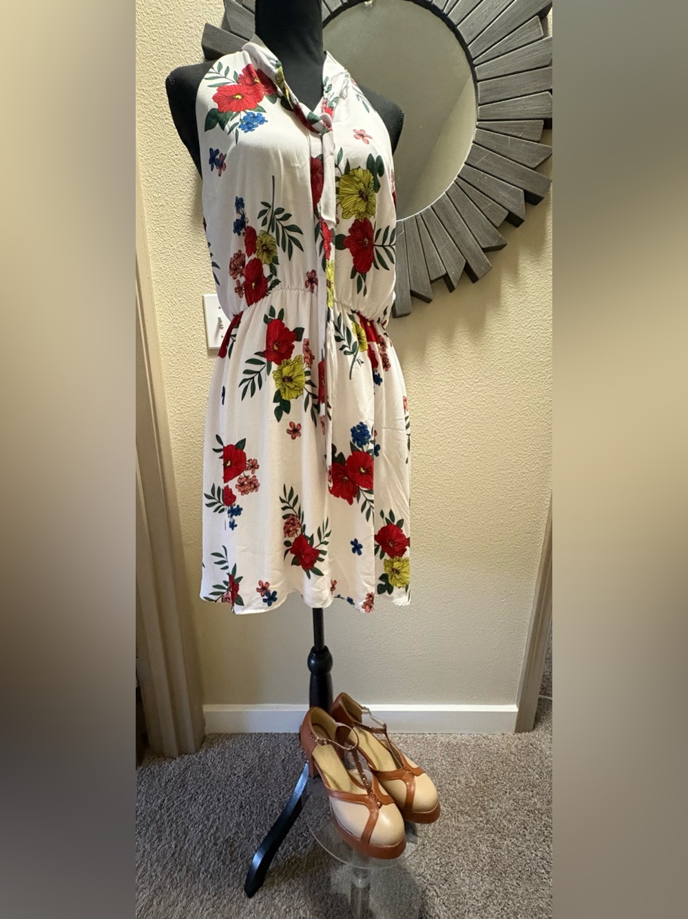 Pair Sale for $70.00 Women's White Floral Sundress Size: M with Heels Size: 8.5"